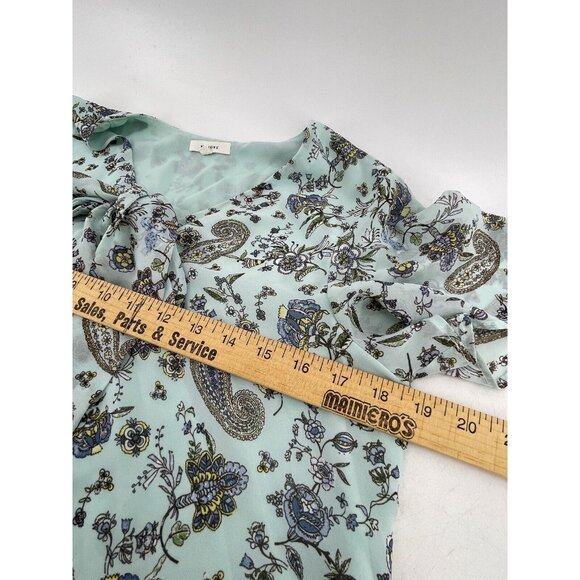 Pleione Women's Paisley Blouse Top V Neck Floral Small Lined Shirt Light Blue - Picture 6 of 10